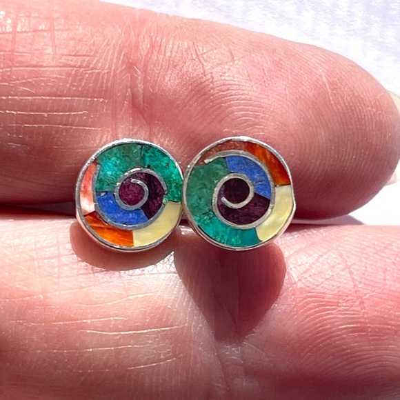 Vintage Native American 950 Silver Spiny Oyster Lapis Lazuli Inlaid Ring - Picture 6 of 8